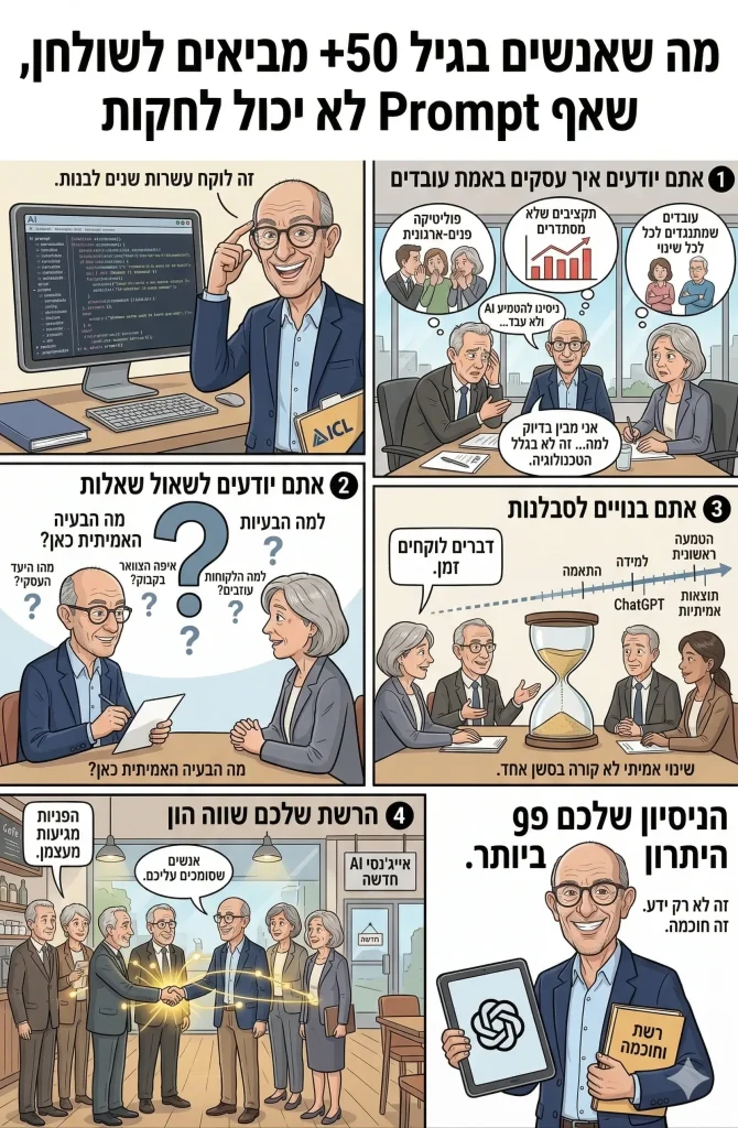 מה שאנשים בגיל 50+ מביאים לשולחן, שאף Prompt לא יכול לחקות